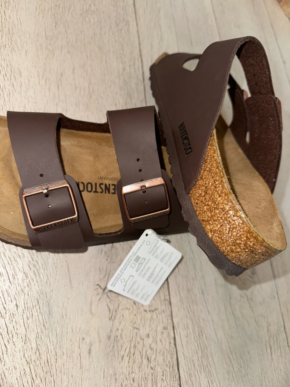 Birkenstock Arizona Double Strap Sandals in Dark Brown with Copper Buckles - Picture 7 of 7